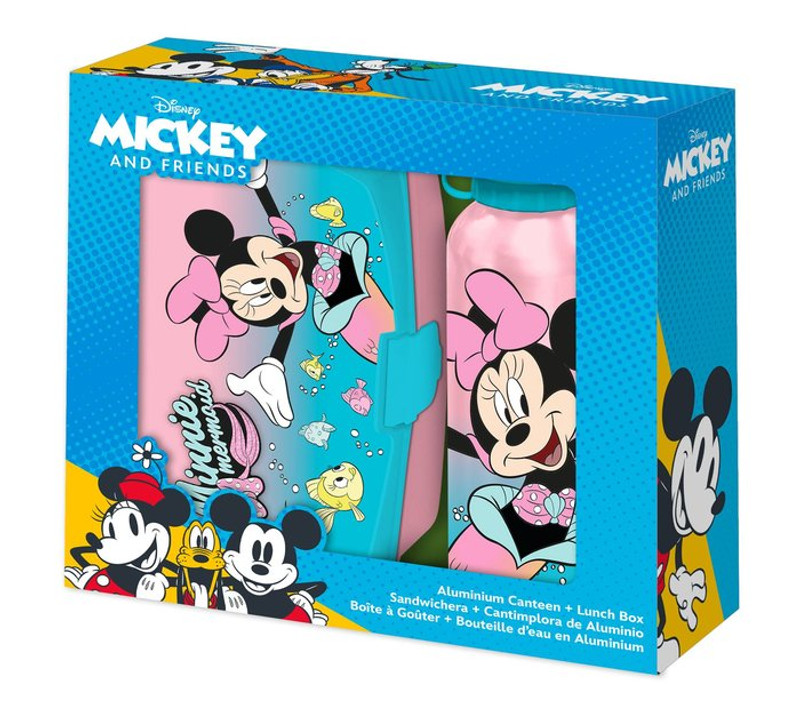 BOTELLA ALUMINIO 500ML + SANDWICHERA MINNIE